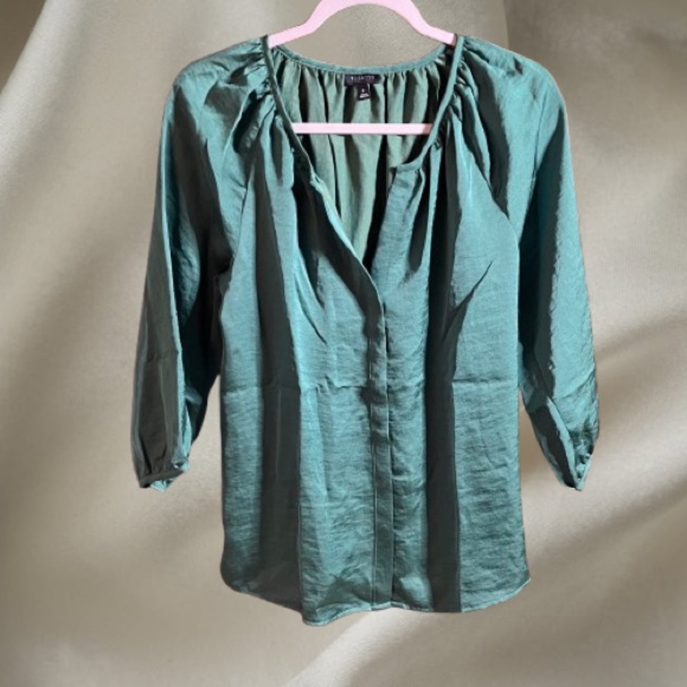 Talbots Teal Green Button-Front Peasant Blouse